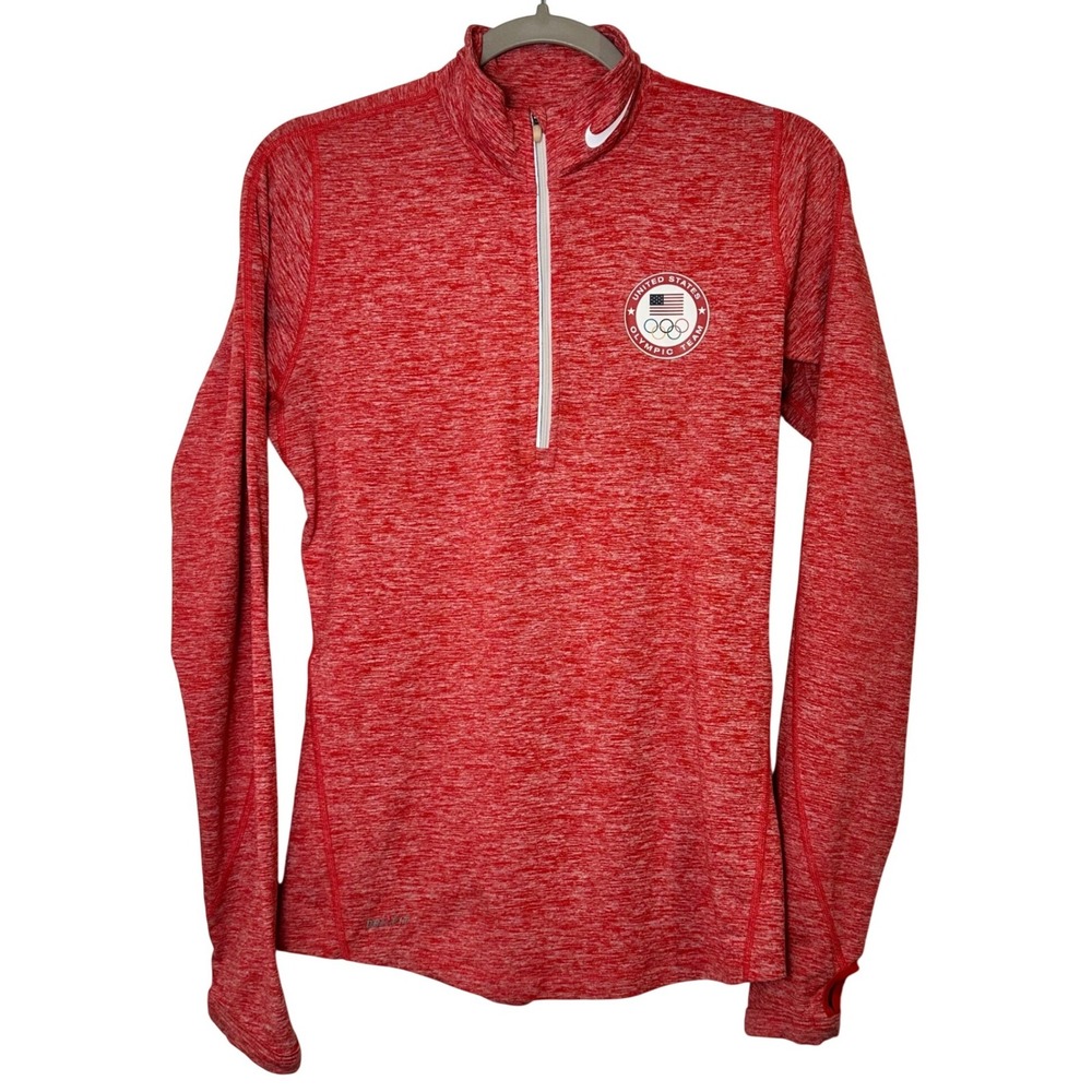 Nike USA Olympic Team Dri-FIT Heathered Red Element 1/2 Zip Pullover Women Small